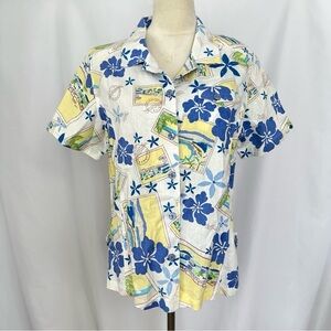 Erinlondon‎ Hawaiian Top Blouse Womens Large Linen Blend Button Up Tropical